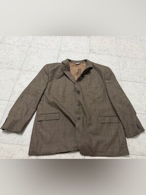 Joseph & Feiss Brown Plaid Men’s wool Suit Blazer formal size 52R